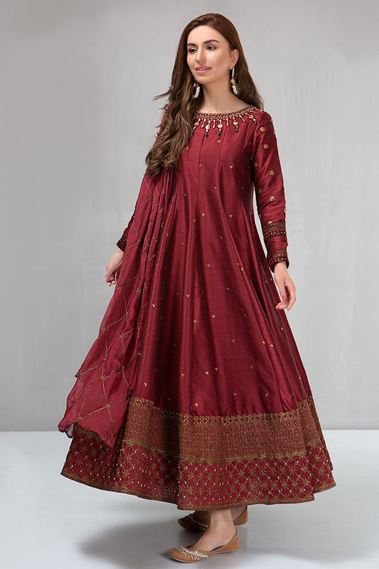 VL1006 Maria B, unstiched 3 piece kataan silk frock style embroidered suit